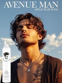 Avenue Man Curl Defining Mousse - Lightweight Styling Curl Foam for Defined, Frizz-Free Curls - Curly & Wavy Hair Mousse for Men with Argan Oil and Green Tea Controls Frizz & Adds Shape - (6.0 Oz)