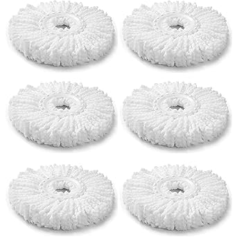 MAMATOONS 6PCS Microfiber Replacement Mop Heads 360 Degree Spin Mop Heads Round Shape Standard Size Mop Heads
