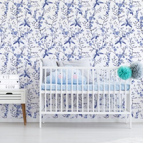 Papier peint fleuri bleu blanc VEELIKE style vintage - 3