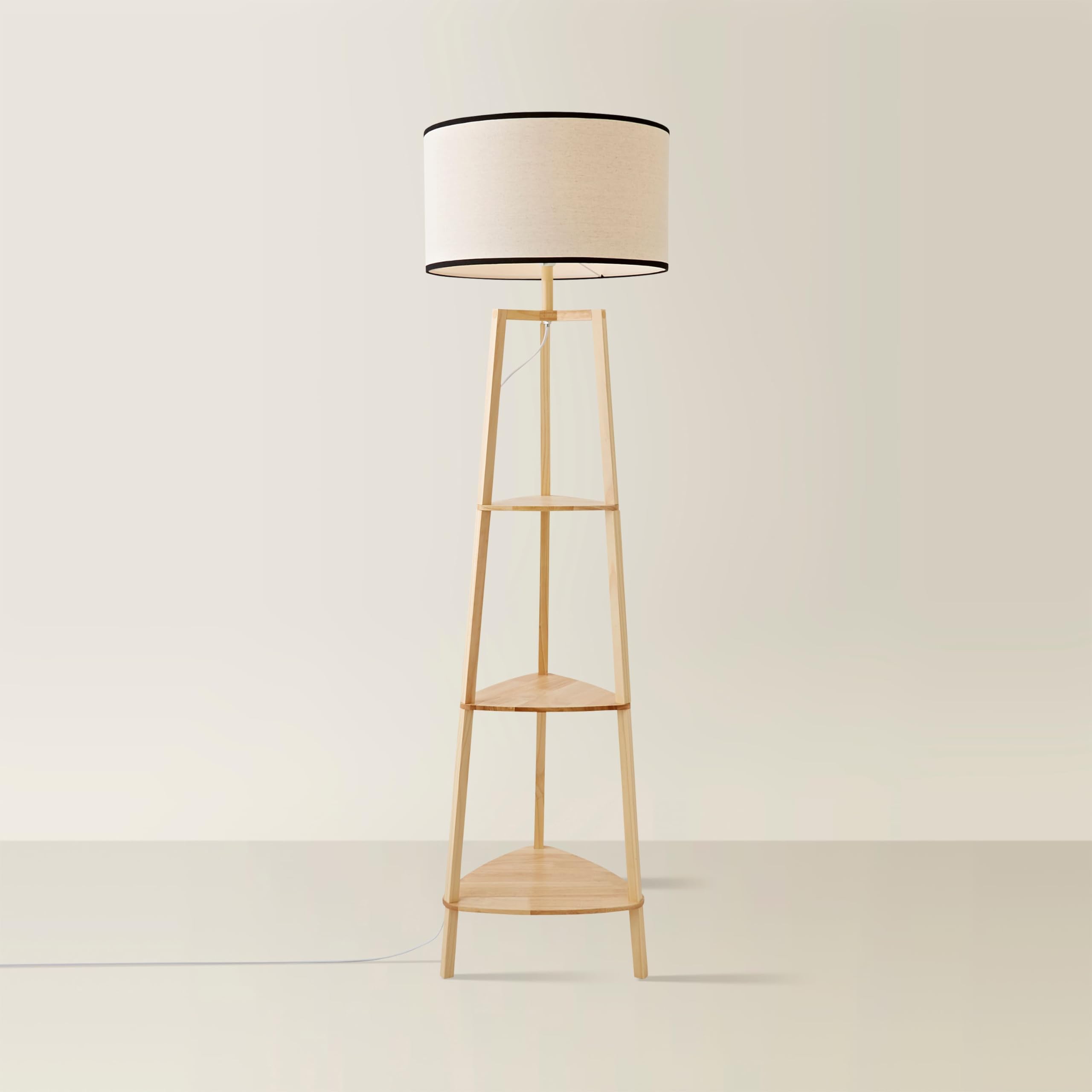 ValueLights | Natural Wooden 3 Tier Shelf Floor Lamp with Black Trim Drum Shade Living Room Lounge Light | Floor Lamps, Home Décor & Improvement Essential