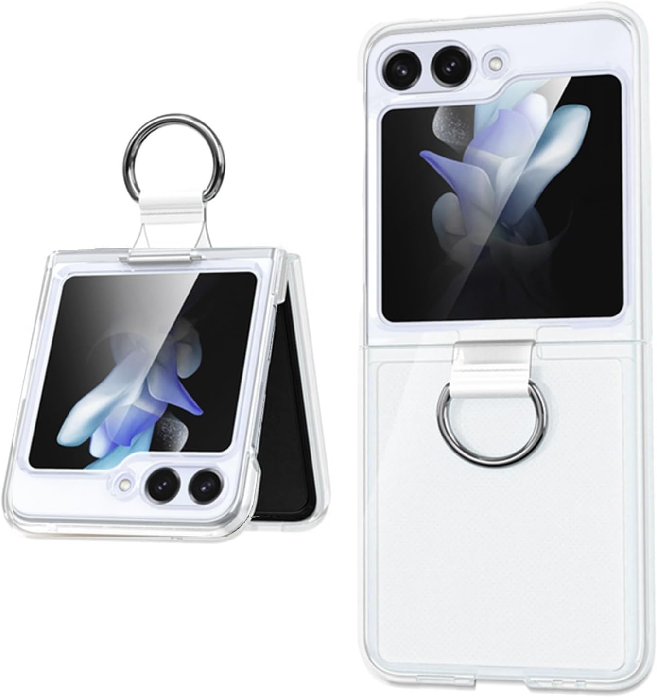 LukioneCompatible for Samsung Galaxy Z Flip 5 Clear Case with Ring Holder, Slim Thin Crystal Hard PC Shockproof Protective Phone Cover for Flip 5 (Clear)