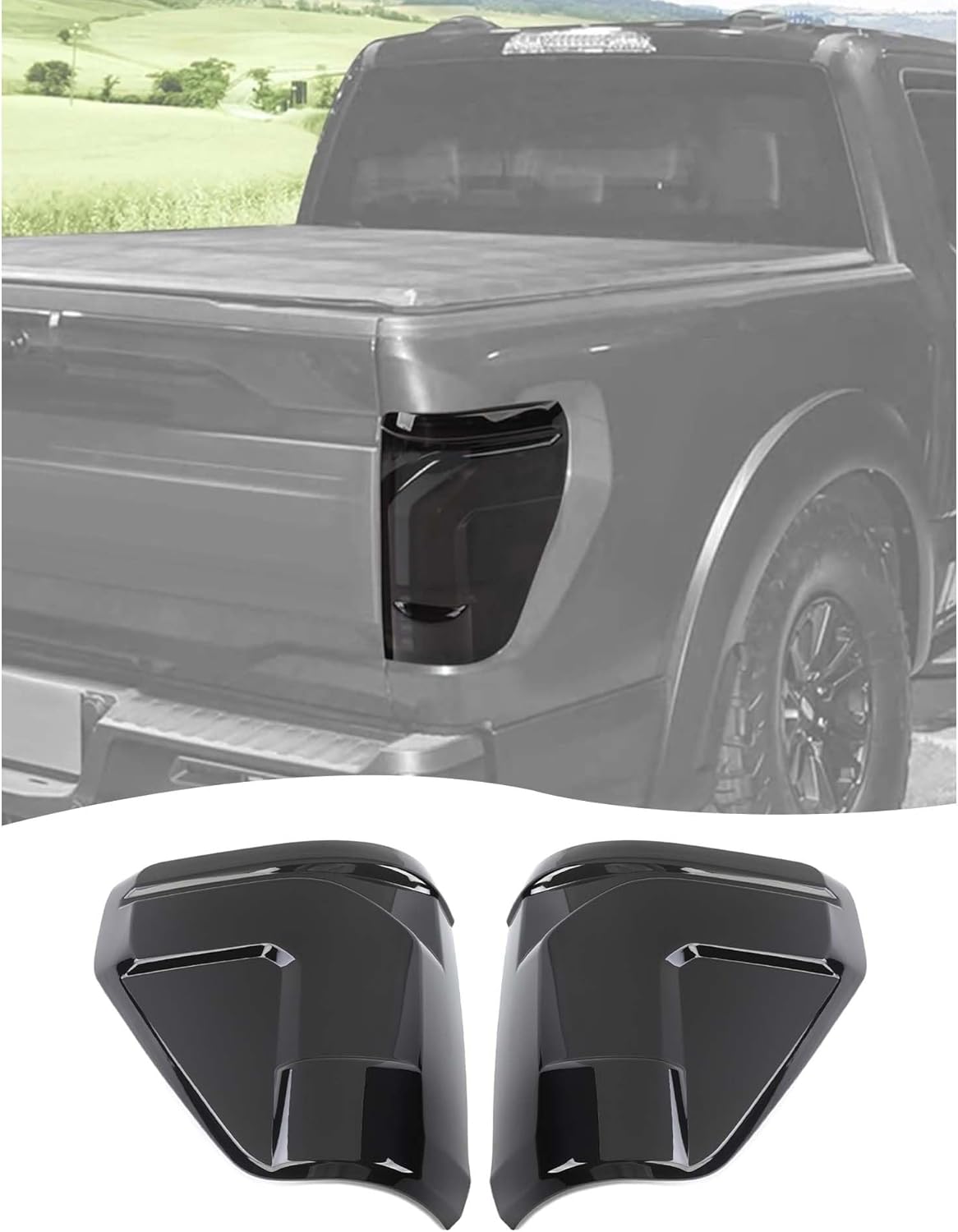 Hoolcar Tail Light Lamp Cover Guard Trim Compatible with Ford F150/Raptpr 2024-2025 (Smoked Black)