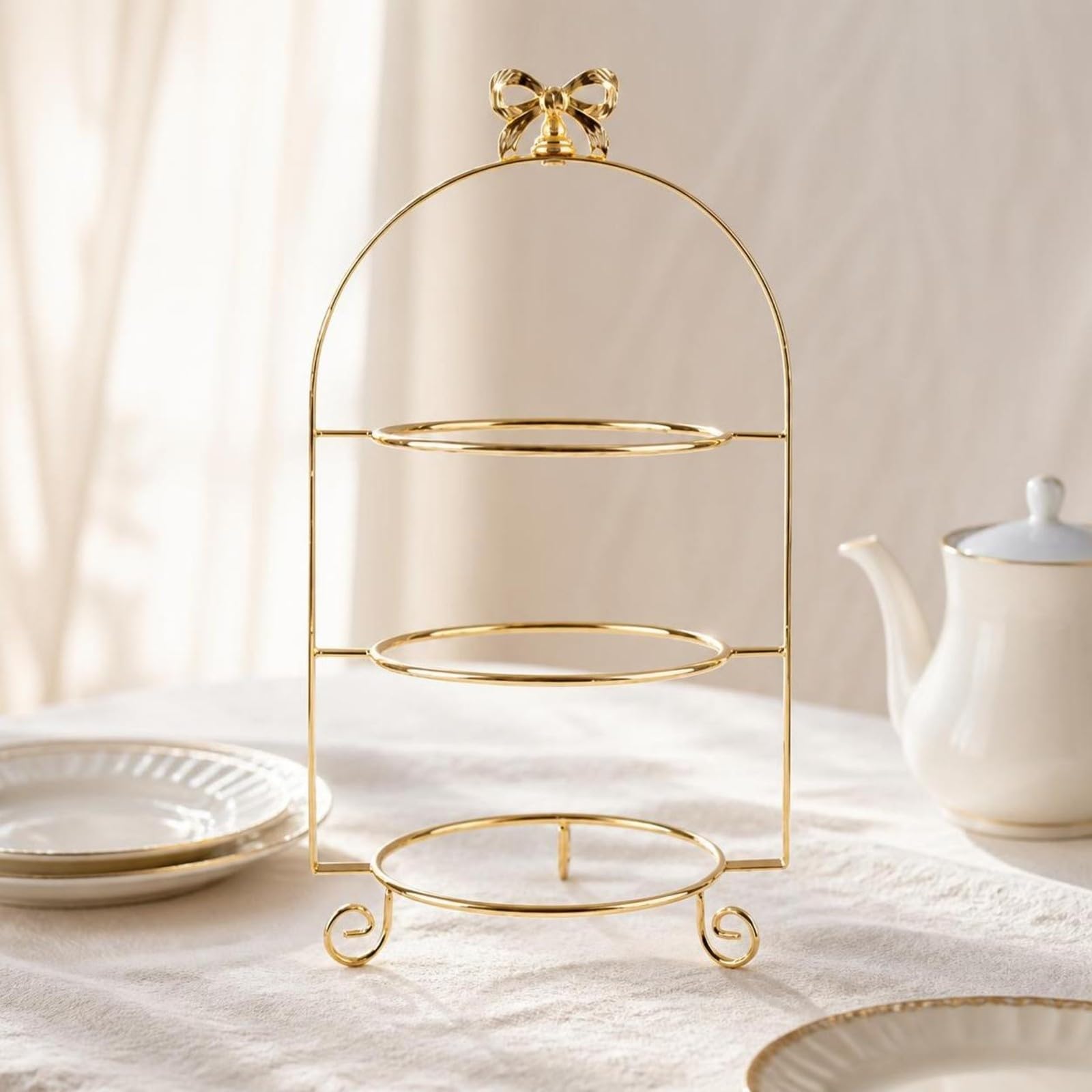 Elegant Etagere mit DREI Ebenen | Etagere mit keramikplatten, platzsparend, für teestunde, Gold