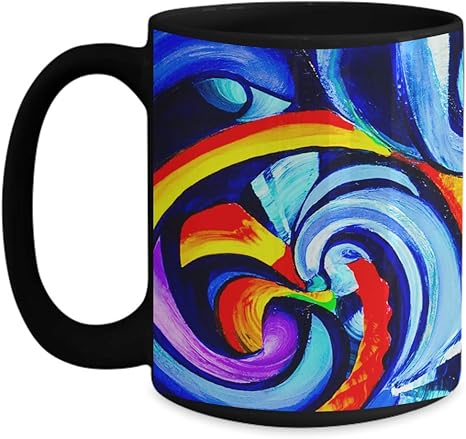 Amazon Com Colorful Abstract Ceramic Coffee Mug Unique Artsy Gift For Art Lovers 15oz Graffiti Psychadelic Home Kitchen