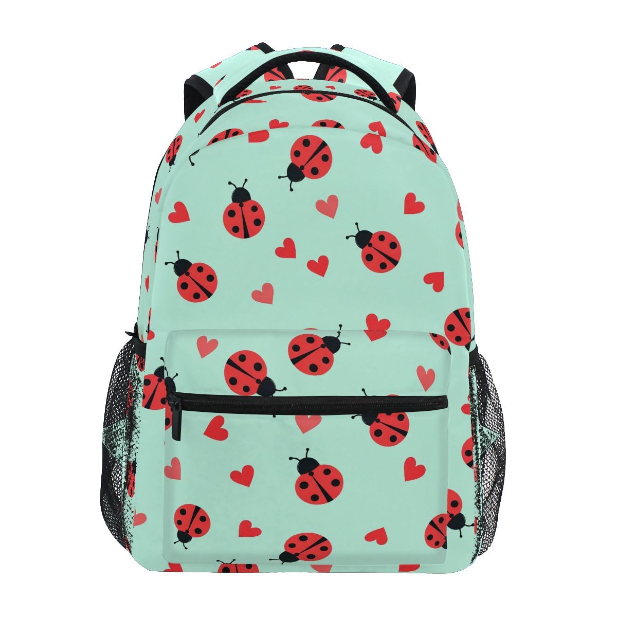 BOENLE Ladybug Little Hearts Backpack Water-Resistant Lightweight Bookbags Travel Bag with Mesh Side Pockets