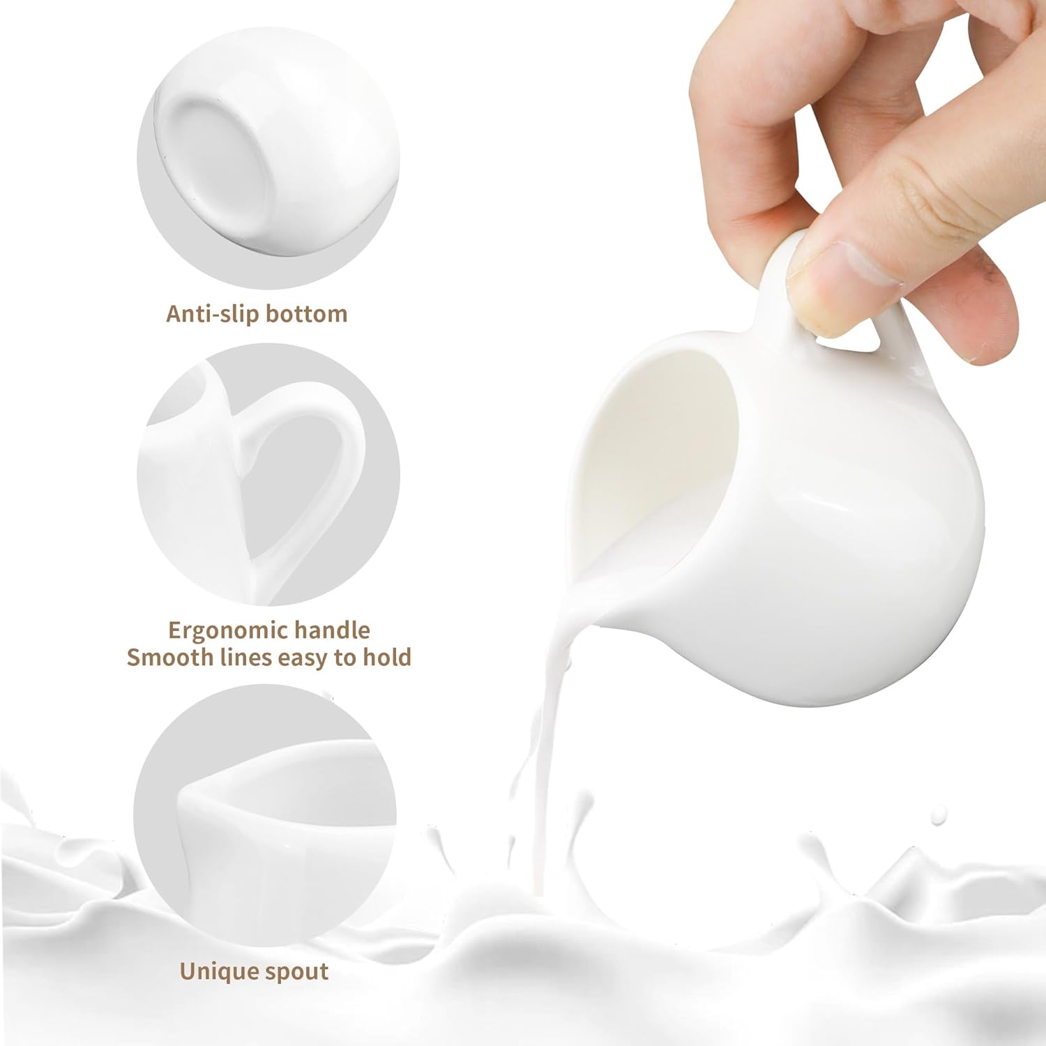 12 Pack 3 oz Mini Ceramic Creamer with Handle, White Porcelain Mini Cream Pitcher with Handle, Small Sauce Jus Mini Pitchers for Sauces for Milk, Coffee, Jam, Syrup