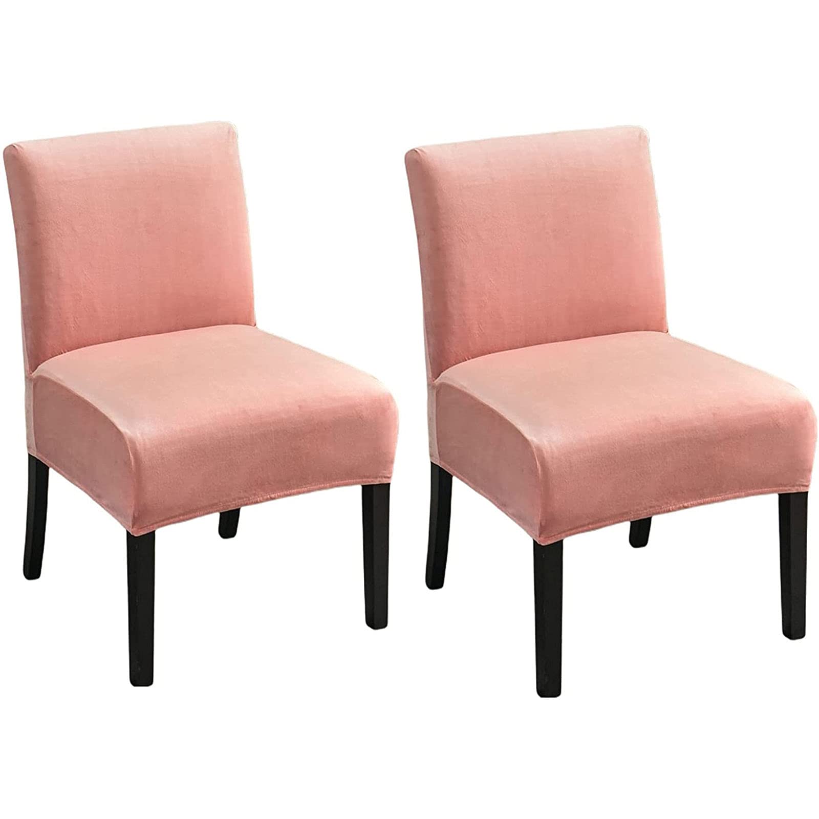 JHLD Stretch Armless Chair Slipcovers, Velvet Accent Chair Covers Soft Furniture Protector Covers Armless Accent Chair Slipcovers Removable Washable for Living Room Kids-Pink-Set of 2