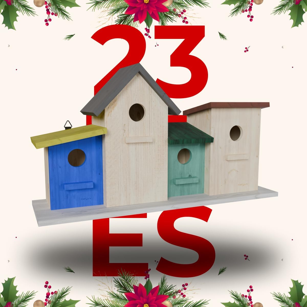 23 Bees 4 Hole Bird House for Outside/Indoors/Hanging, Kits for Children & Adults, Decorative Birdhouse &Home Decoration, Outdoors Feeder for Birds, Bluebirds, Wrens & Chickadees, All Weather