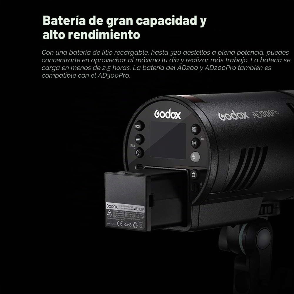 Godox AD300Pro TTL Monolight Flash extérieur – 300 W 2,4 G TTL Flash stroboscopique monobloc 1/8000 HSS 320 Full Power Pop 5600 ± 100 K Couleur Stable 12 W