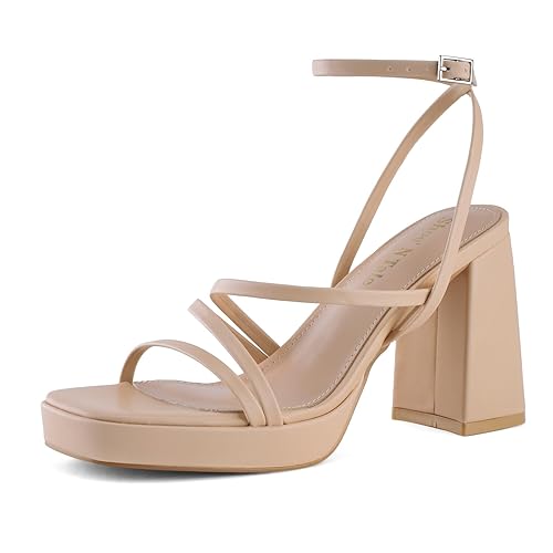 Shoe'N Tale Platform Heels for Women Strappy Block Chunky Heels