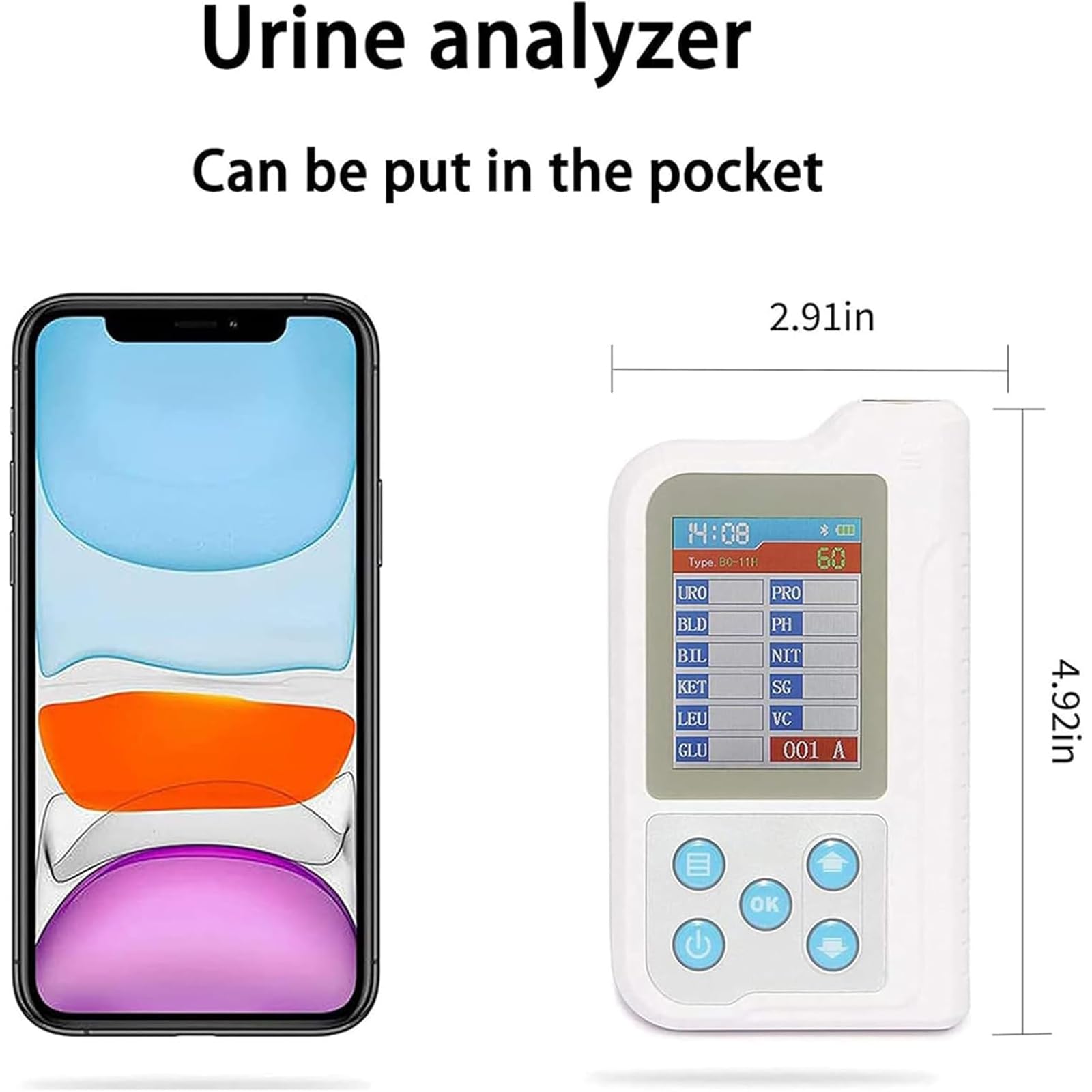NGARY Cyfrowy analizator moczu, 11 sztuk narzędzi do analizy i rutynowych testów moczu z paskami testowymi PH E LCD 2,4 cala do szpitali, klinik i domów