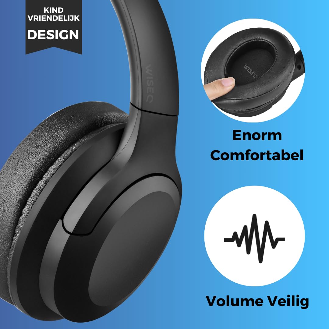 Auriculares irrompibles para niños con cancelación de ruido activa 35h de batería – Bluetooth – Inalámbrico – Auriculares Niño – Sobre la oreja - Negro