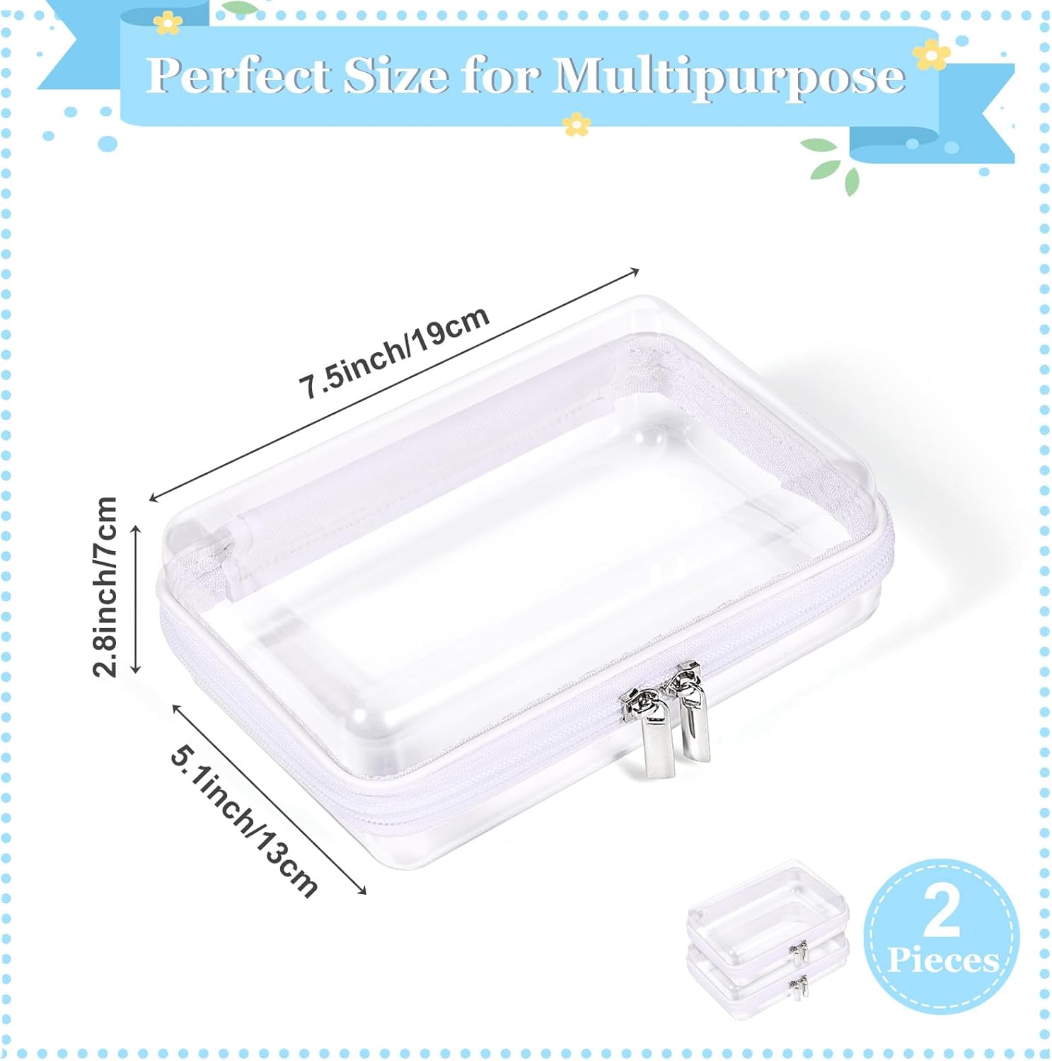 2 Pack Zippered Hard Pouch, Clear Plastic Storage Box Containers Small Toiletry Bag, Clear Hard Shell Zipper Case for Small Items, Toys, Building Blocks, Puzzles, Cosmetics, Stationery Accessories - Image 2