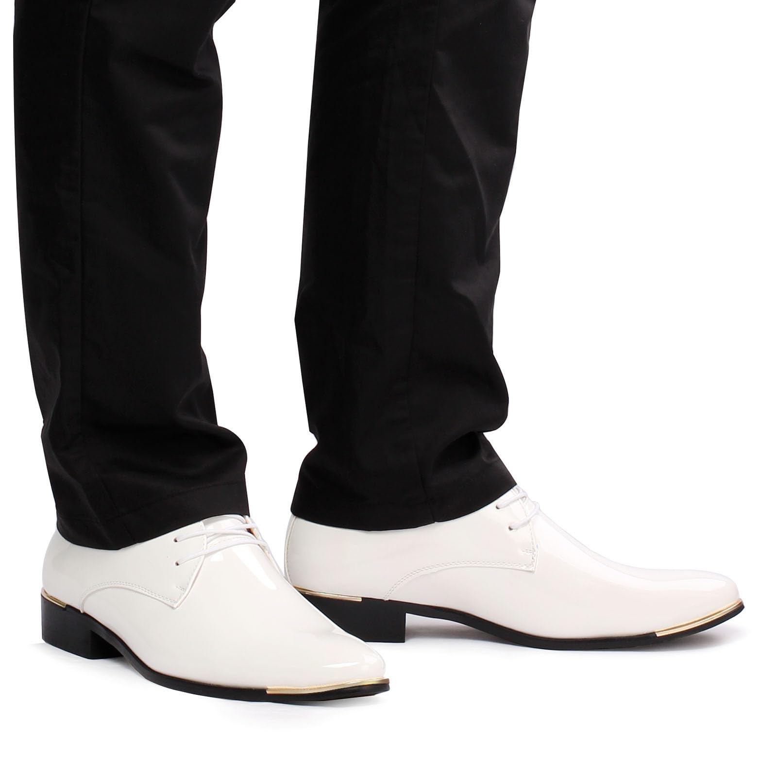 Derby Chaussures de Ville à Lacets Cuir Vernis Homme Oxford | Bout Pointu Business Mariage Noir Rouge Blanc 38-48