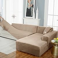 Vista 4 de IMYOGI Fundas de sofá de alta elasticidad en forma de L, 2 fundas de sofá seccionales, una para sofá porción uno para diván, de terciopelo, lavable