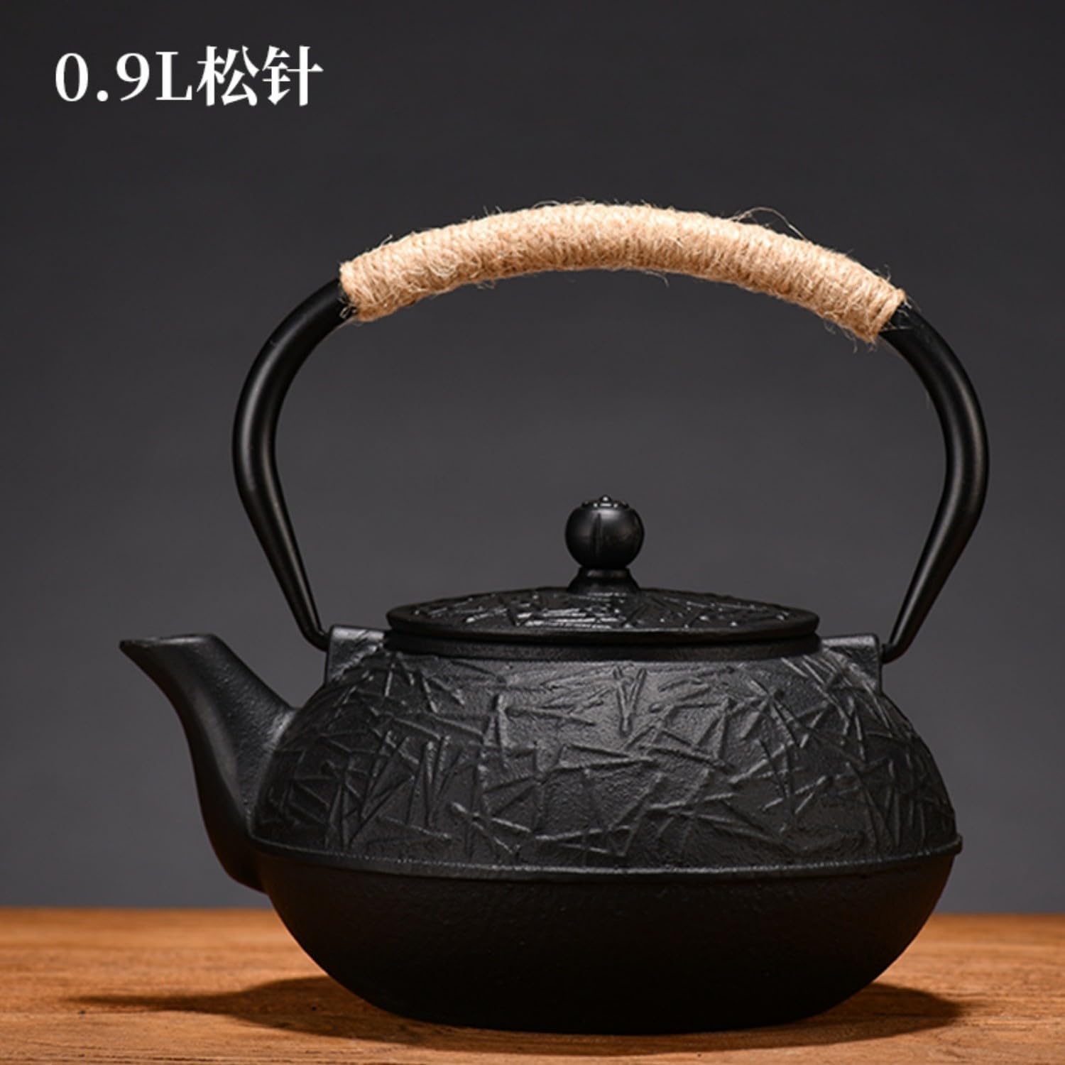 铸铁茶壶生铁壶围炉煮茶铁艺茶壶家 Ceramic Kung Fu Tea Set,teapot,Teacups,warming Wedding Birthday Gift,Tea Tray Chinese,Dishwasher Safe 黑色900毫升松针壶+滤网