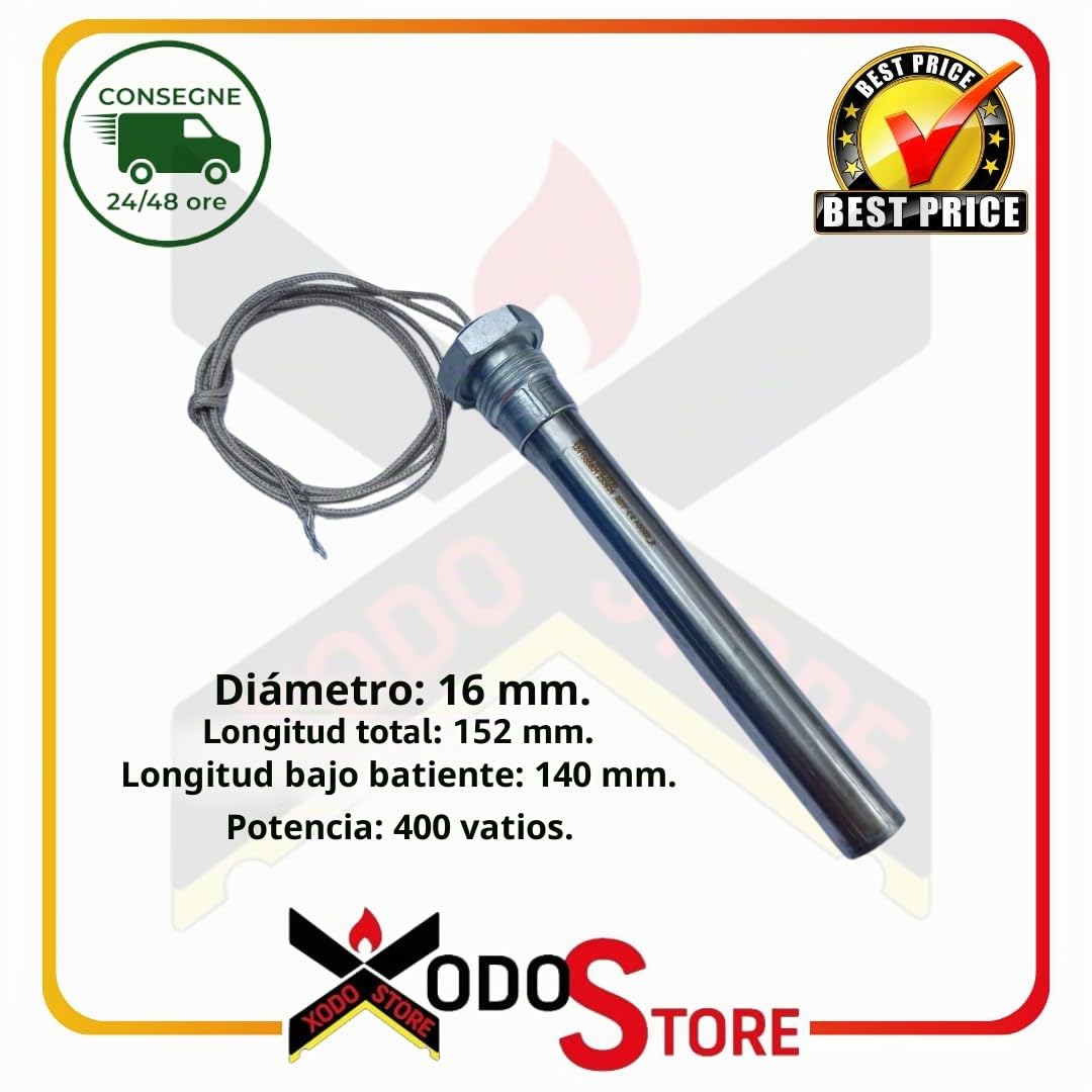 Bujía resistencia encendido D.12,5 – L 163 mm – 400 W, para estufa de pellets Ecosystem