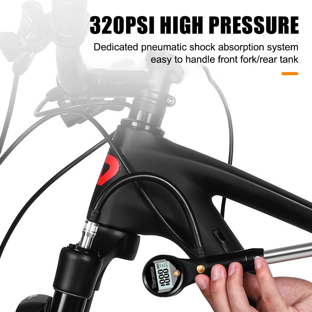 Pompa ammortizzatore per bicicletta, portatile, 320 psi, pompa ad alta pressione per forcella anteriore e sospensione posteriore