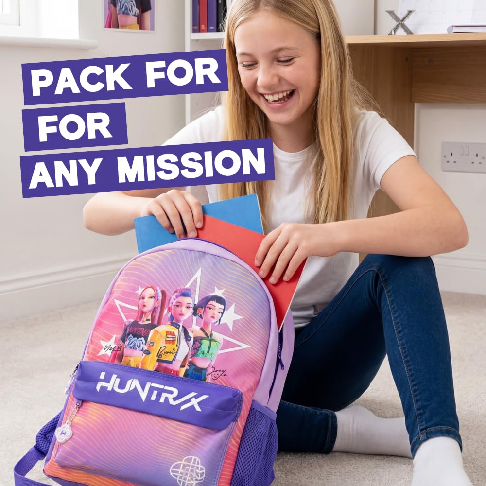 KPop Demon Hunters Mochila rosa para niñas de Cazadores de Demonios Huntrix | Mochila escolar con personaje de dibujos animados y cierre de cremallera | urbana HUNTRAX para niños | Merchandising