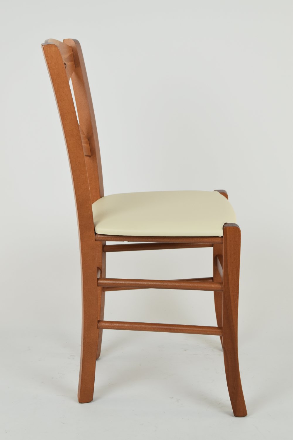 t m c s Tommychairs - Sedia modello Cross per cucina bar e sala da pranzo, robusta struttura in legno di faggio color ciliegio e seduta rivestita in pelle artificiale color avorio
