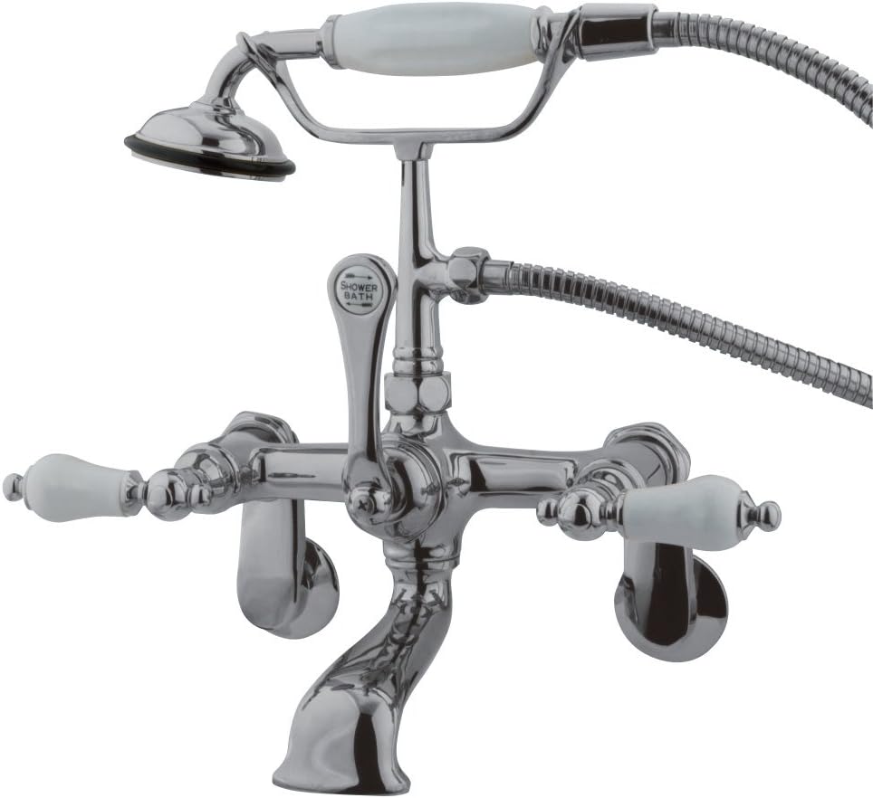 Elements of Design Wall Mount Tub Filler Faucet with H, Shower, porcelain lever handle, Chrome