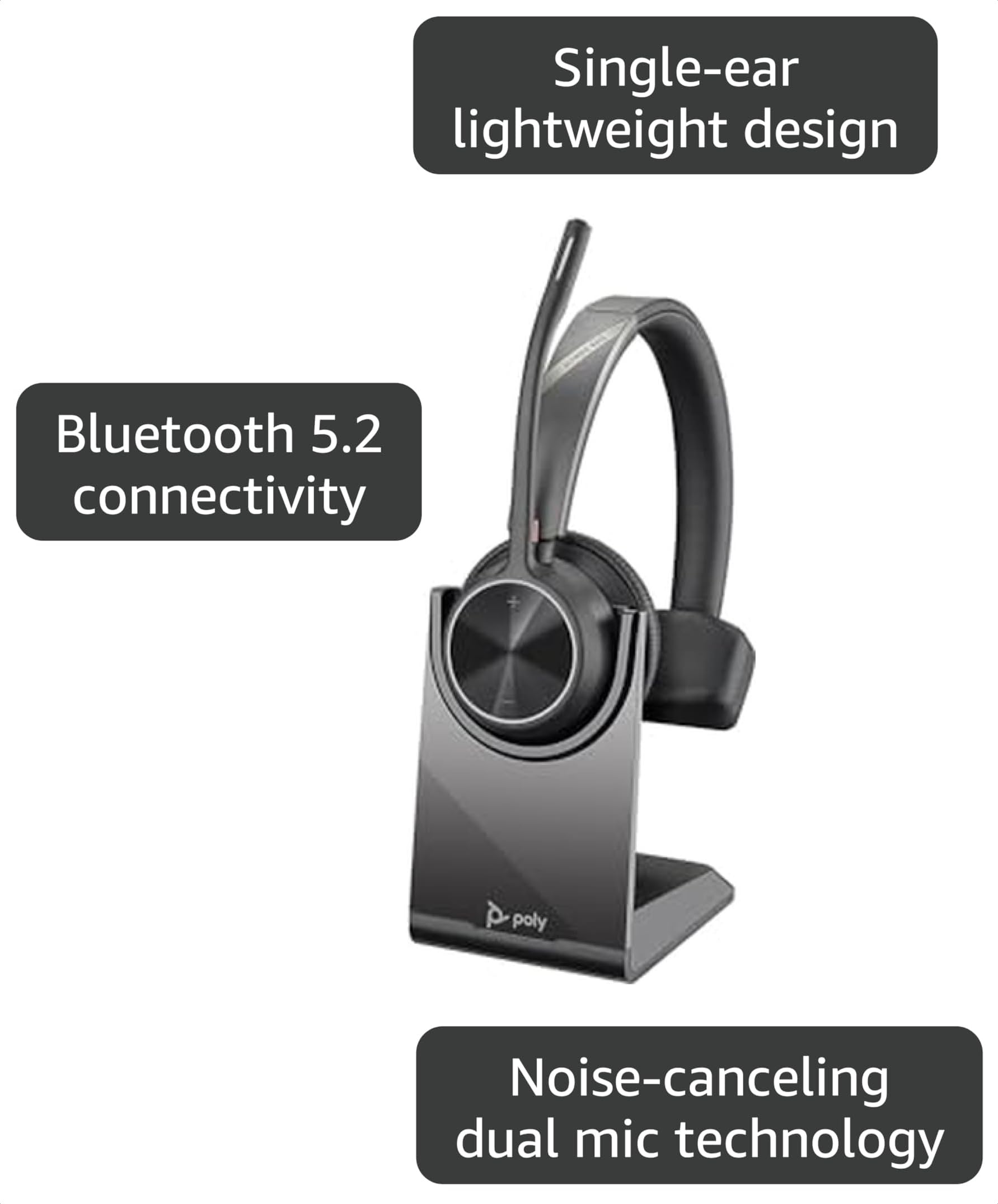 Amazon.com: Poly - Voyager 4310 UC Wireless Headset + Charge Stand