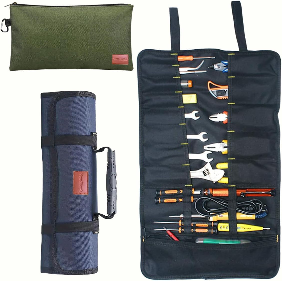 Tool Bags, Heavy Duty Roll Up Tool Bag Organizer and Storage,Gifts for Dad Tool Roll with Adjustable Shoulder Strap,Waterproof, Heavy Duty Wrench Tool Roll Up Tool Kit (green blue)