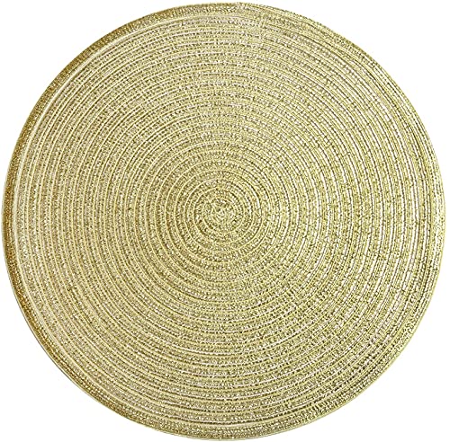 Image of SHACOS Glitter Gold Round Braided Placemats Set of 8 Sparkle Washable 15 inch Round Table Mats Woven Place Mats for Christmas Party Dining Table (Gold, 8)