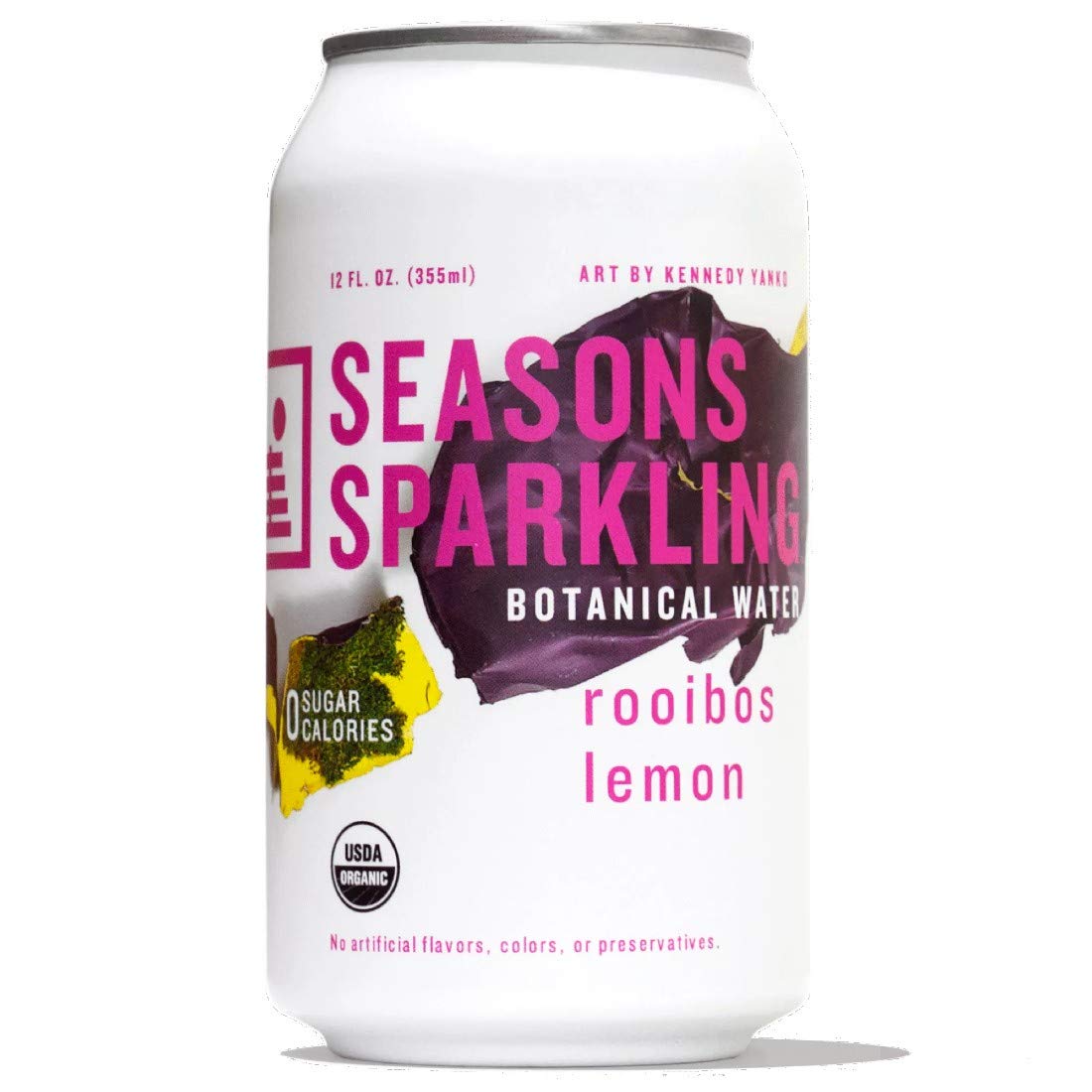 Seasons Sparkling, Rooibos Lemon (Flavor), Organic Sparkling Botanical Water, made with superfoods and botanicals (0 sugar / 0 calories), 12 oz cans, Pack of 12