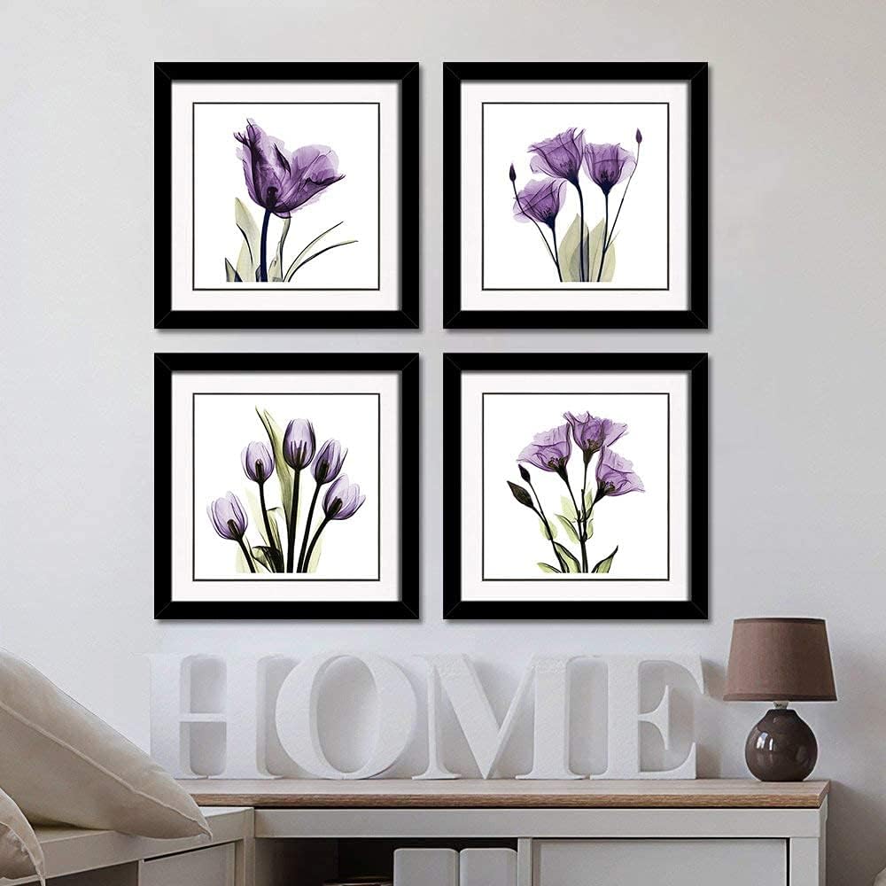 Frее Shірріng оƒƒеr HLJ ART 4 Panels Framed Wall Art Elegant Tulip Purple Flower Canvas Print Wall Art Painting For Living Room Decor And Modern Home Decorations Photo Prints
