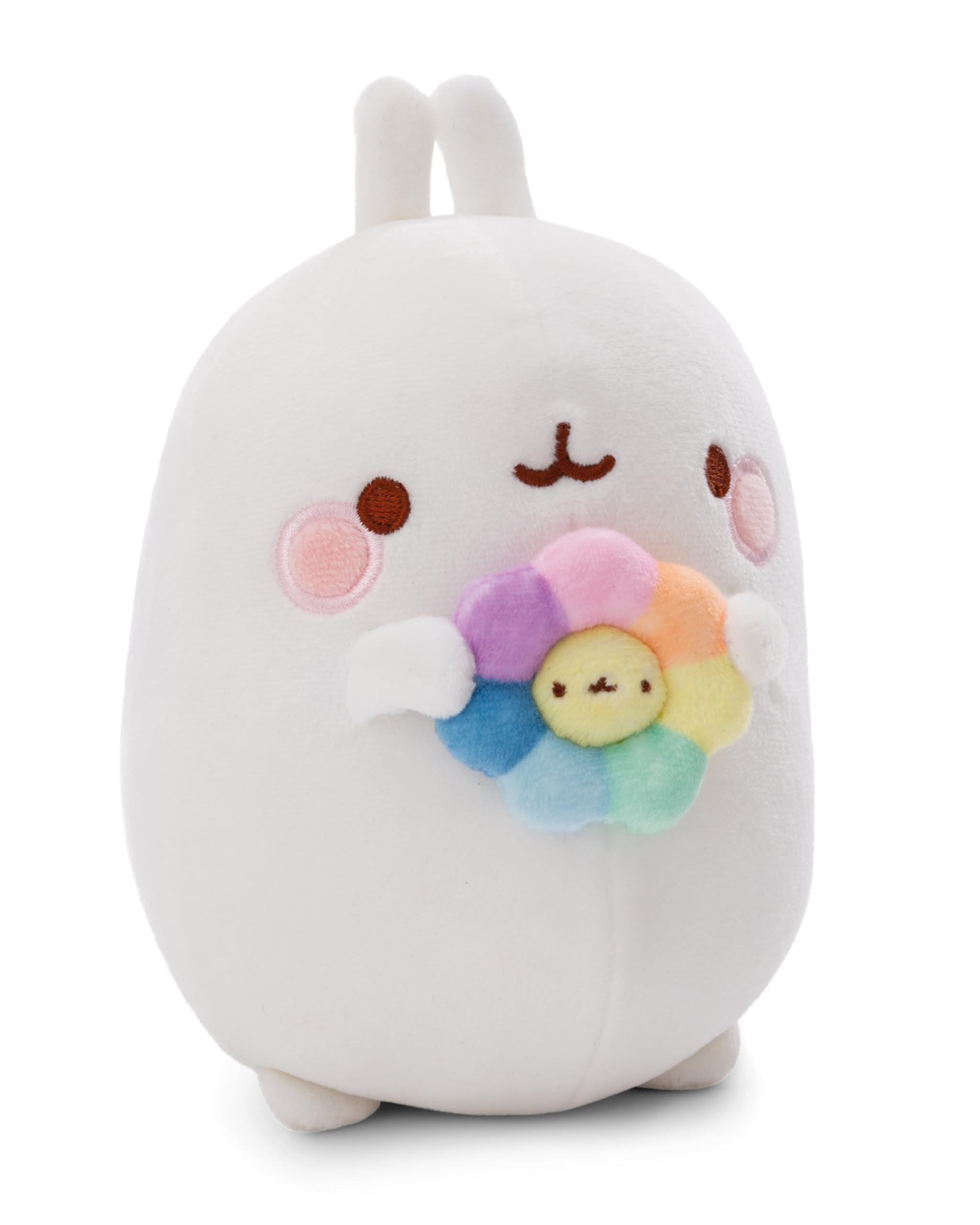 NICI Molang cuddly toy 48cm with rainbow flower - cute soft toy for cuddling and playing, Molang cuddly toy for cuddly toy lovers - 61166