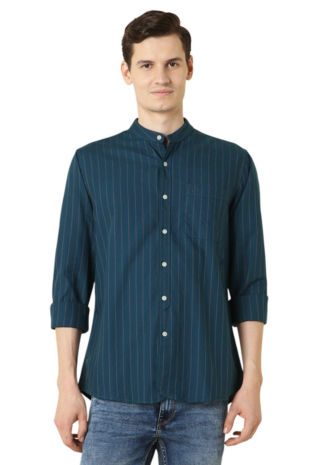 allen solly Men Cotton Regular Fit Mandarin Collar Casual Shirt-picture-18