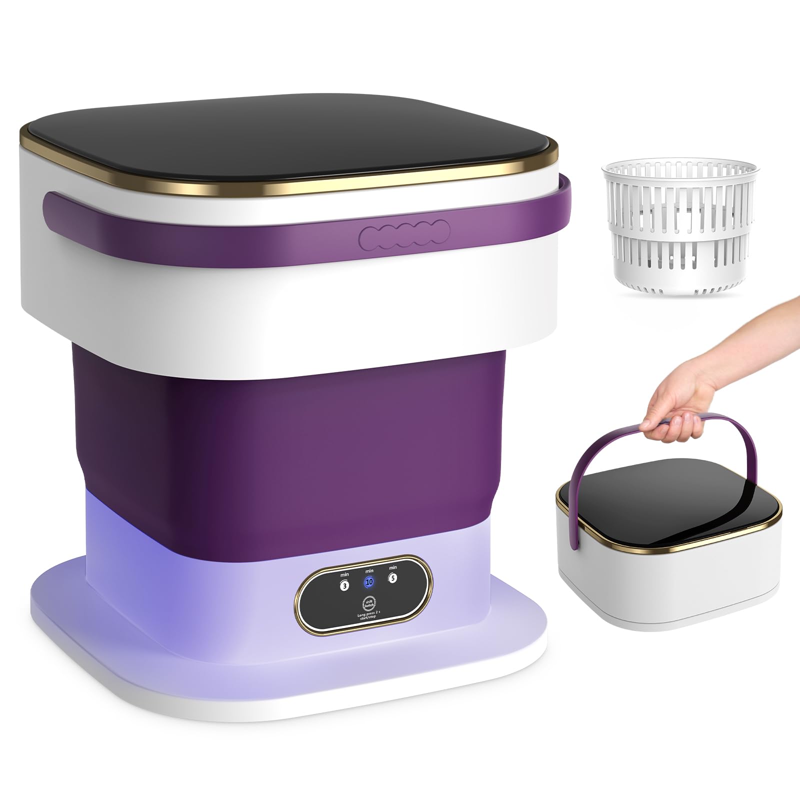 Mini Waschmaschine, 15L 2 in 1 Faltbare Klein Waschmaschine Camping mit Schleuder für Kleine Kleidung. 3 Reinigungsmodi Portable Washing Machine für Zuhause, Wohnungen (Lila)