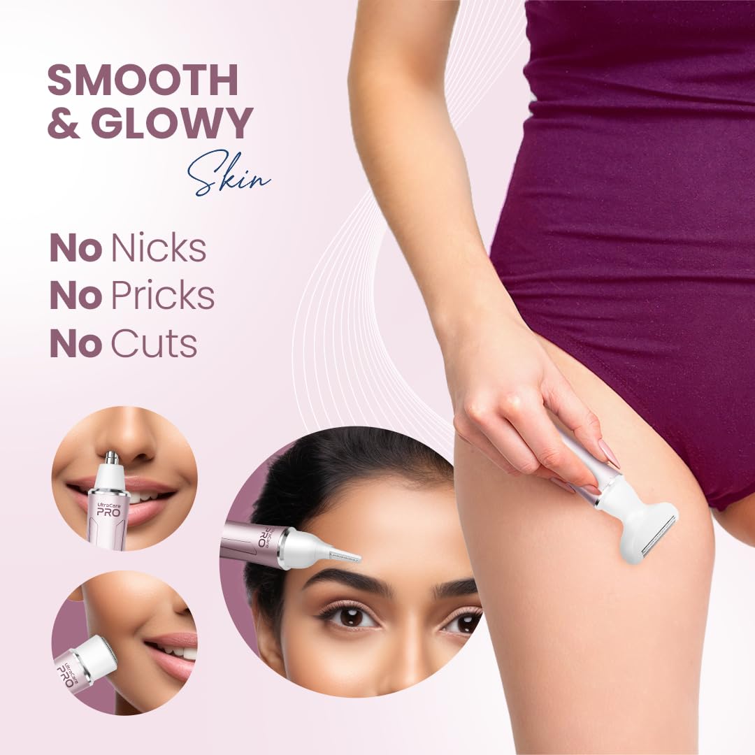 UltraCare PRO EVA Trimmer for Women - 4 Heads - Rechargeable - Water Resistant - Bidirectional Blades for Smooth & Glowy Skin - Easy hair removal for face, leg, eyebrow, underarm & bikini area 4