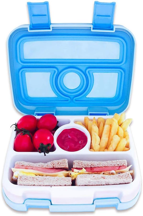 Bento Lunch Box for Kids Adults, 4 Compartment Toddler School Meal Prep Container, Portable Leak Proof On-the-Go Snack Containers, BPA-Free, Dishwasher Safe