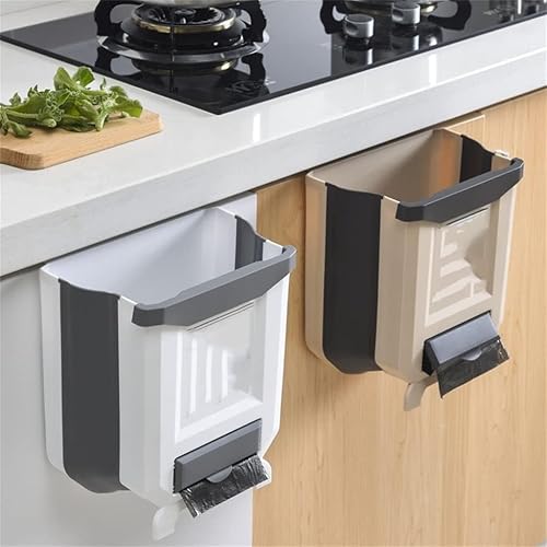 Miniatura 2 de Papelera colgante – Papelera plegable que ahorra espacio, portátil para el hogar, la cocina y el baño (marrón)