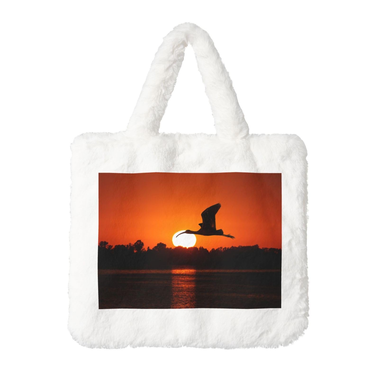 Sac en peluche pour femme imprimé coucher de soleil grand format