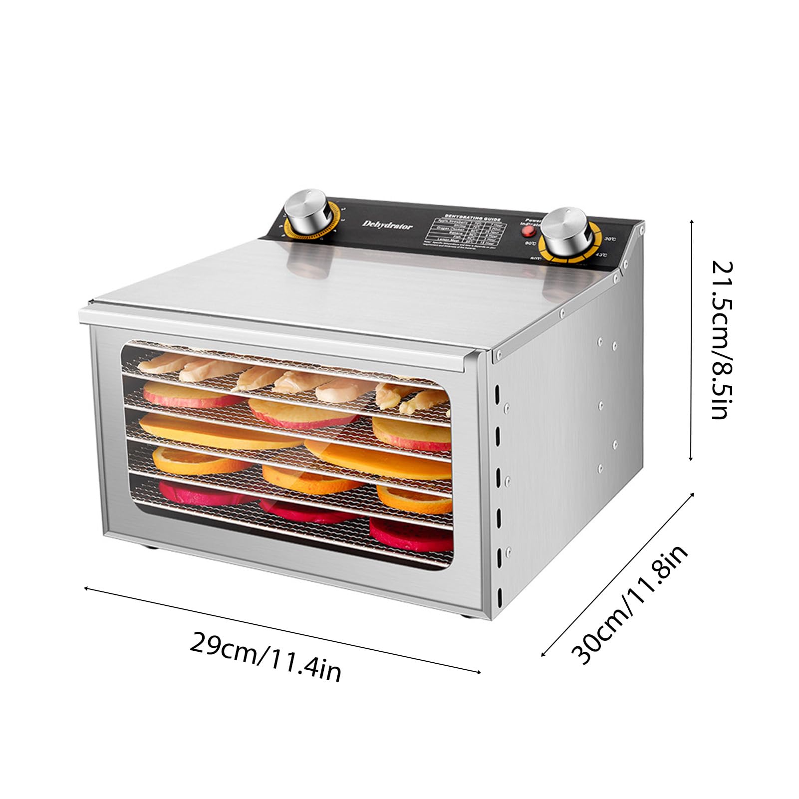 Disidratatore per Alimenti e Carne secca con timer 24 ore 8 Rastrelliere per l'essiccazione 450 W 30-90 ℃ Disidratatore per frutta e verdura Controllo della temperatura regolabile (Spina UE a 6