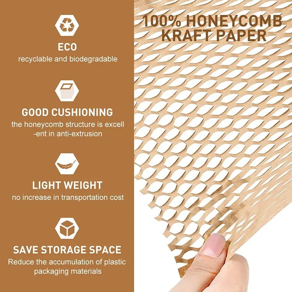 Papel de Embalaje de Panal de Abeja Material de embalaje plegable de panal, marrón, 30cm, biodegradable, regalo decorativo artesanal, mejora la eficiencia del embalaje, papel acolchado(Brown 30cmx20m)
