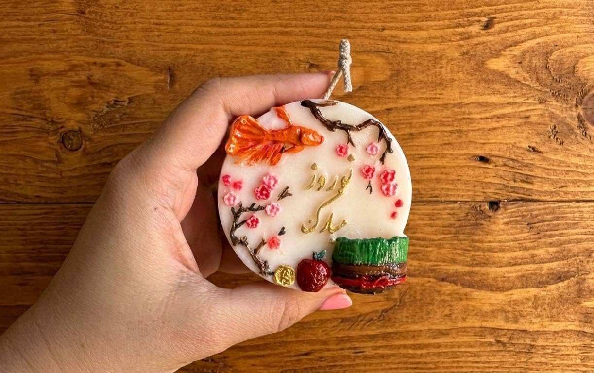 Handmade Hand-Painted Nowruz Candle Set|Persian Decorative Candles with Iran Map & Farsi Calligraphy |Unscented HaftSeen Table Decor| Iranian New Year Gift (Nowruz Candle Set)