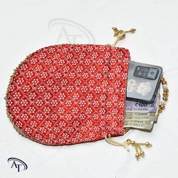 Image of Women Potli Bags | Zari Embroidered Silk With Drawstring | Traditional Return Gifts for Mehandi, Haldi, Baby Shower, Wedding, Sangeet, Seemantham