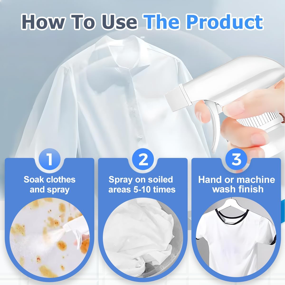 Non Ionic Clothing Emulsifier Stain Remover, Powerful Laundry Stain Remover Spray, Clothing Cleaner for Grease Oil Food Stains, Fabric Safe Stain Penetrating Spray, 10.1oz with Spray Nozzle (3)