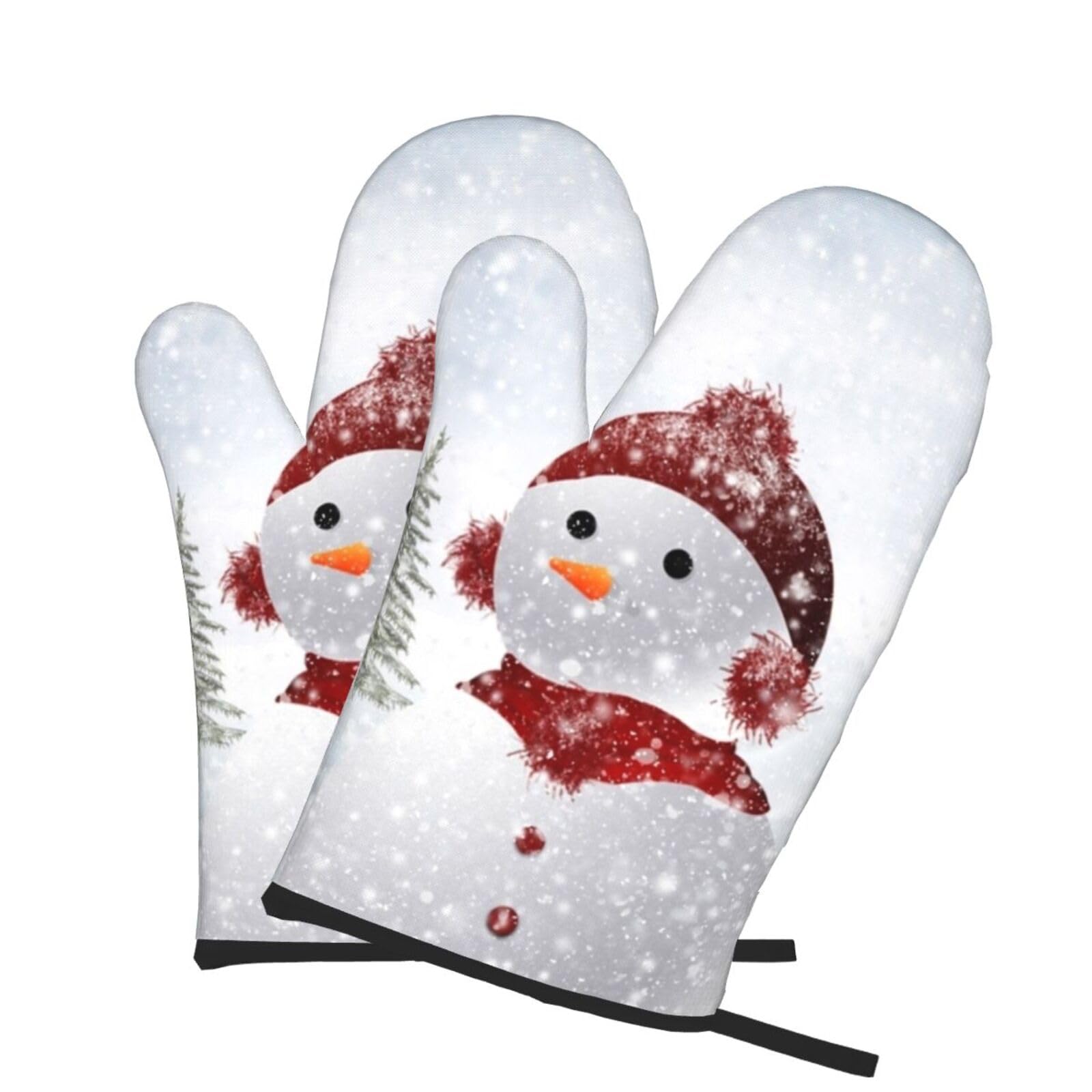 Oven Mitts Set of 2 Pcs, Snowman Prints Heat Resistant Kitchen Gloves for Cooking Baking Grilling
