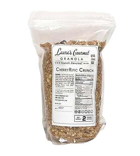 Laura's Gourmet Granola - CherryRific Crunch - Sin gluten, soja ni lácteos - Agave orgánico, cerezas ácidas masticables y lino, vegano, artesanal,