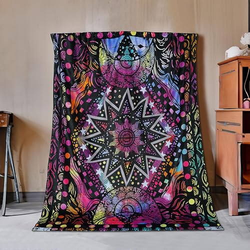 Kampdream KAMPDREAM-BLANKET Colorful Ceometric Art Throw Blanket, Hippie Abstract Sun And Moon Purple Aesthetic Comforter Nap Throws For Couch Chair Bed Decor Comforter 40×50 Inch thumb #1