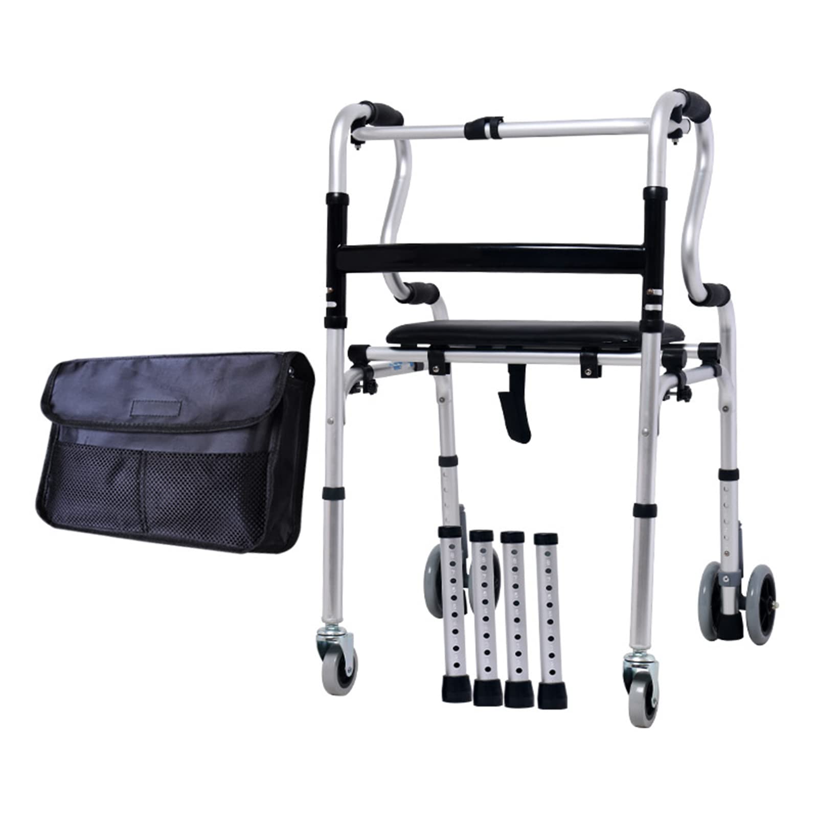 Andador con Ruedas Andadores para Personas Mayores Andadores Ligeros para Personas Mayores para Personas Mayores Ajustables con Asiento y Bolsa de Almacenamiento, D