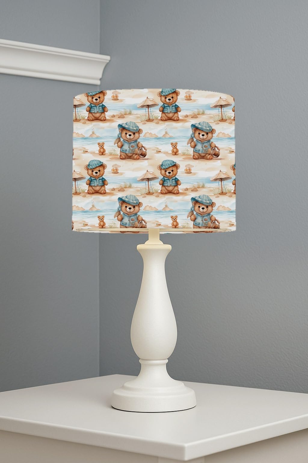Beach Day Bears lightshade – 20 x 18.5cm Table Drum Shade | E33BB8