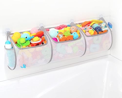 Ligereza Soporte para juguetes de bañera, evita manchas, juguetes de baño para niños de 4 a 8 años, 30 x 8.7 pulgadas, soporte de malla para
