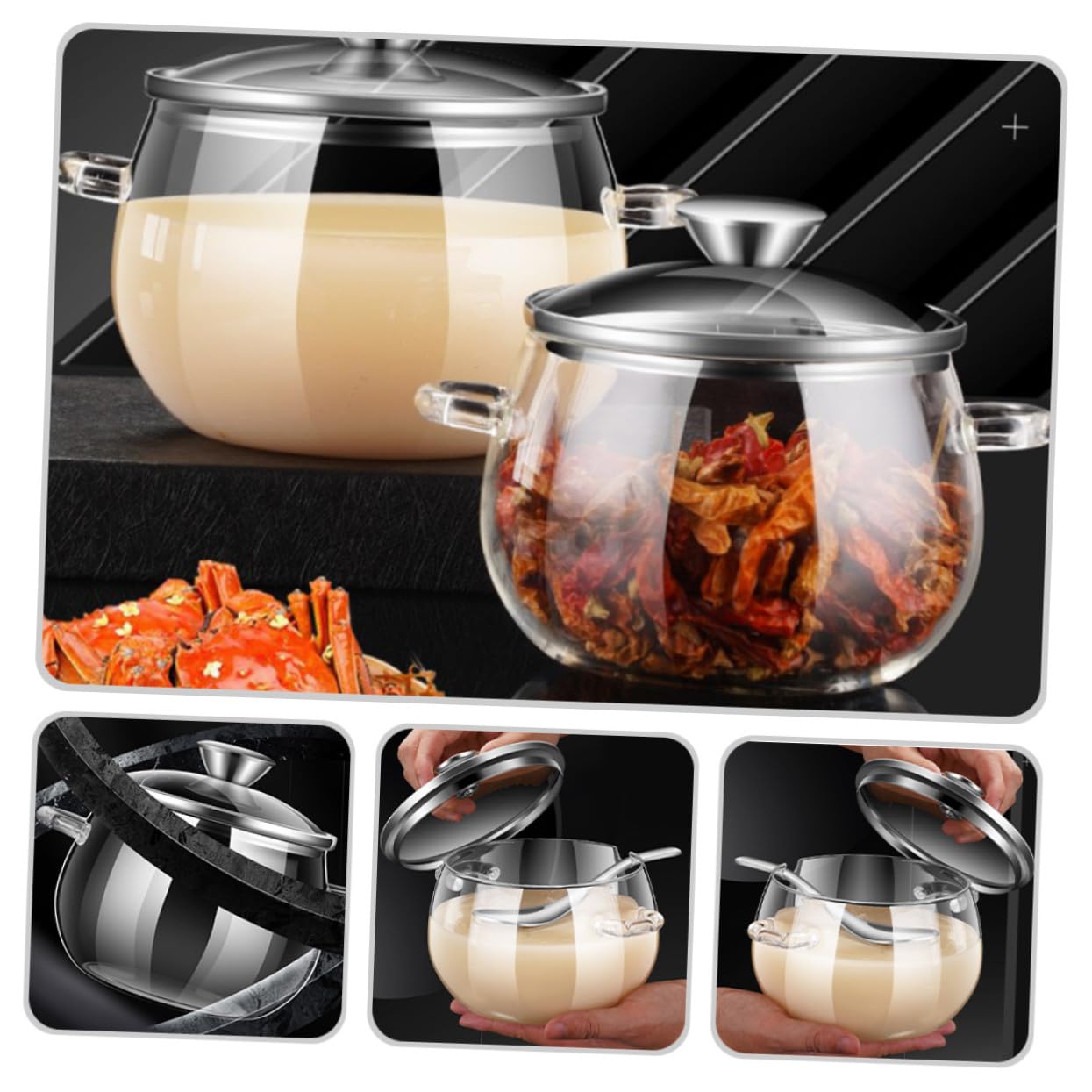 Homoyoyo Vorratsglas 1200ml aus Glas und Edelstahl Luftdichter Küchenbehälter mit Löffel Hitzebeständig und Vielseitig für Milchpulver und Gewürze