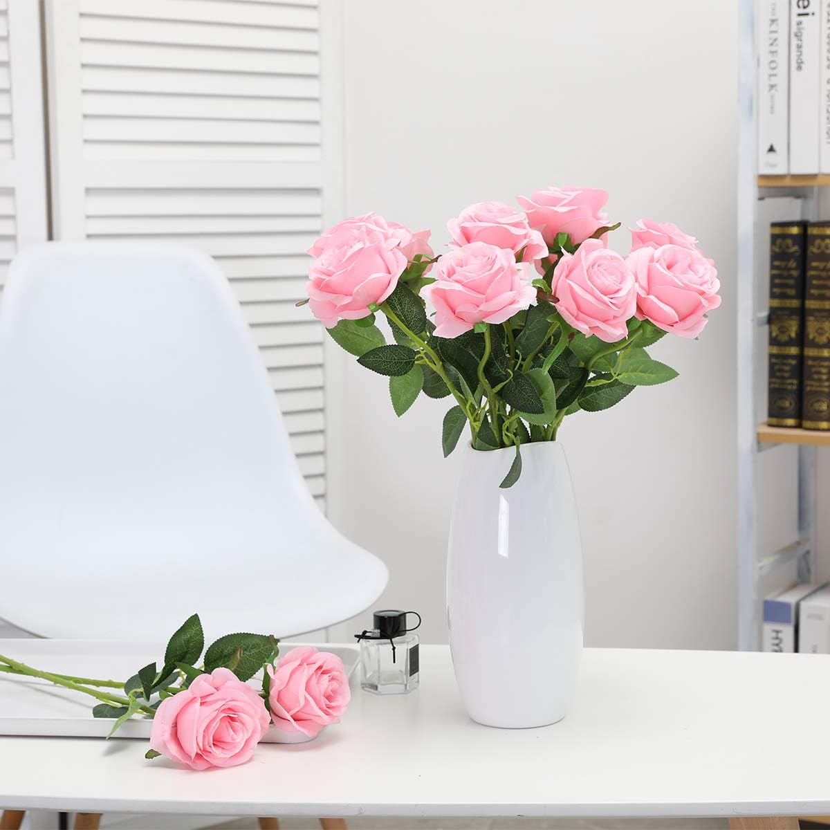 Nubry Artificial Silk Rose Flower Single Stem Lifelike Fake Rose for Wedding Bouquet Floral Arrangements Home Party Centerpiece Decoration, 10pcs (Pink)